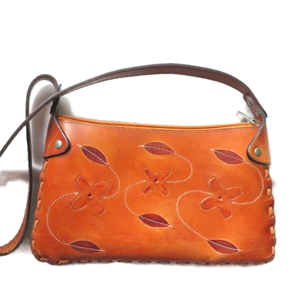 Fanco Rino Leather Flower Cutout And Whipstitch Details Mini Shoulder Bag
